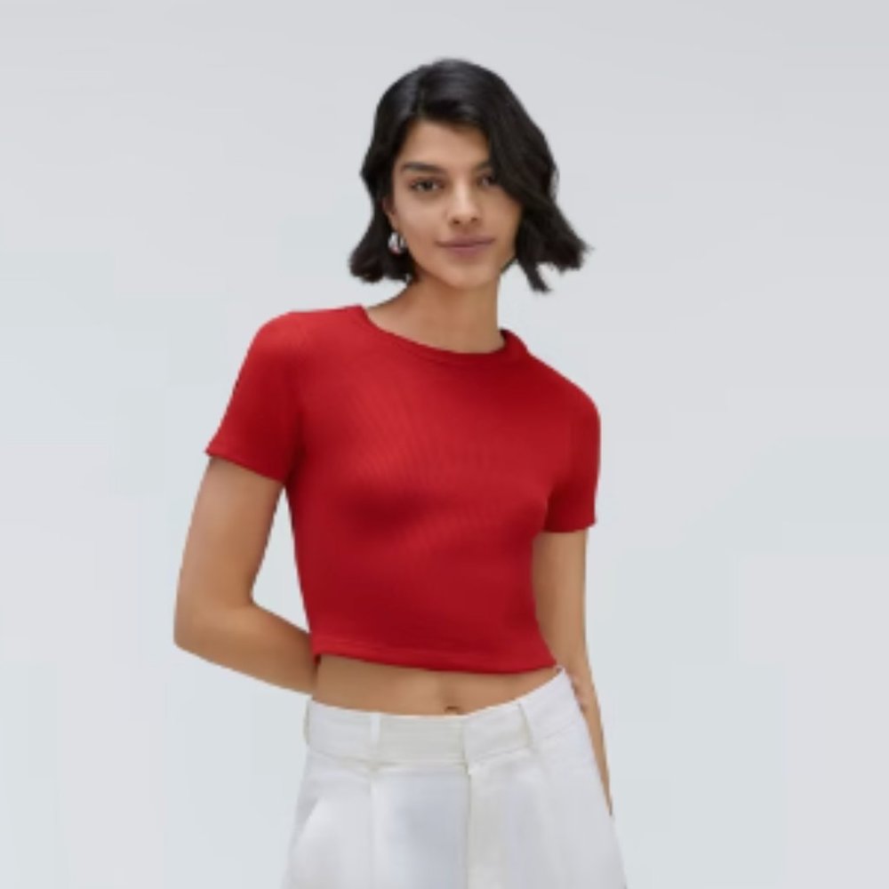 Everlane Ribbed Cotton Baby Tee Red
